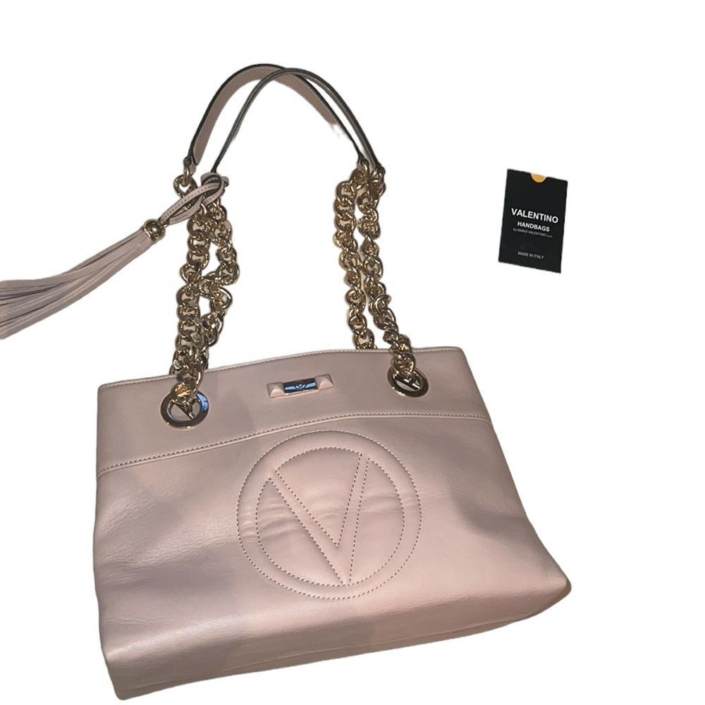 Valentino Pink Leather Tote with Gold Chain Straps